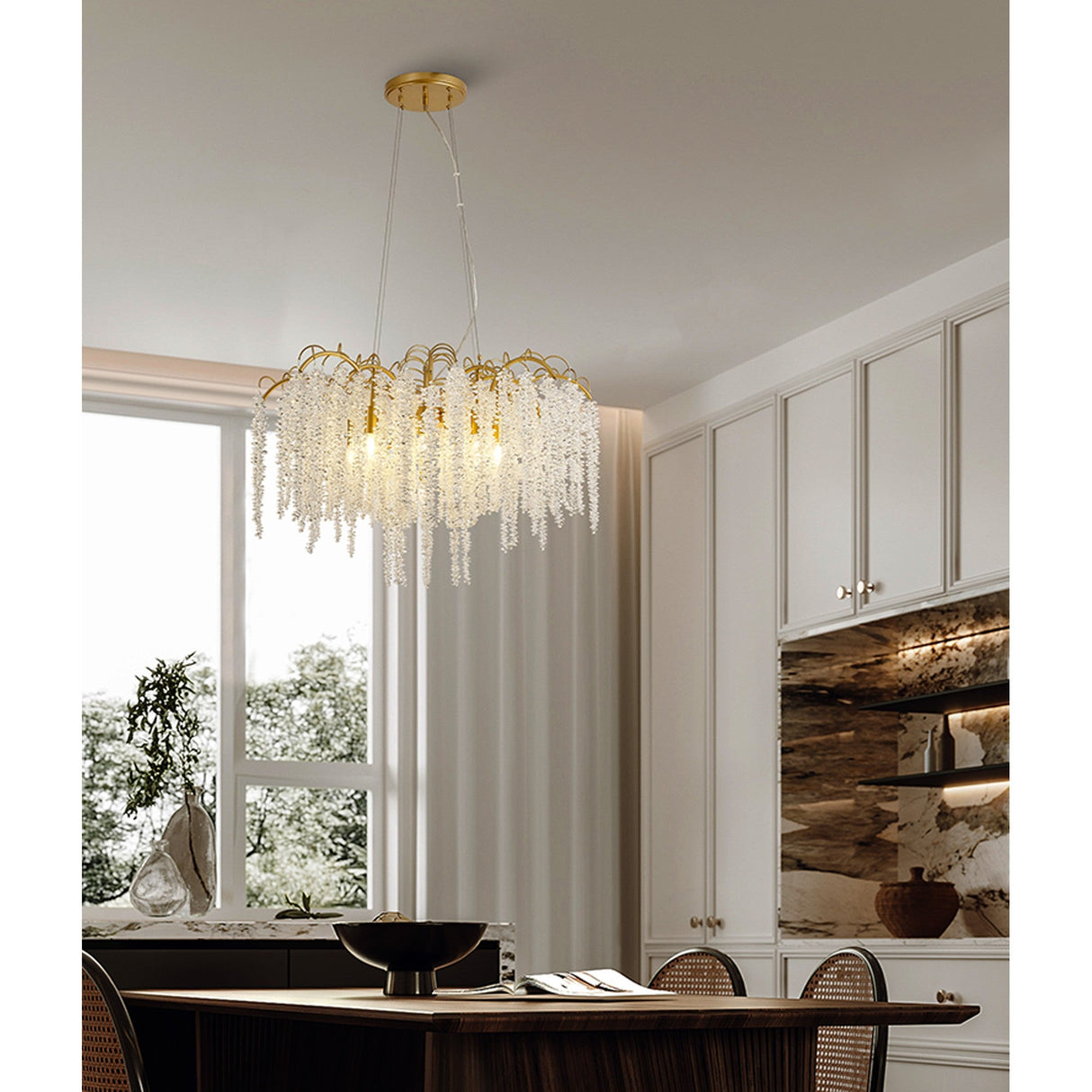 Wisteria 81cm 9 Light Crystal Suspension Light - French Gold