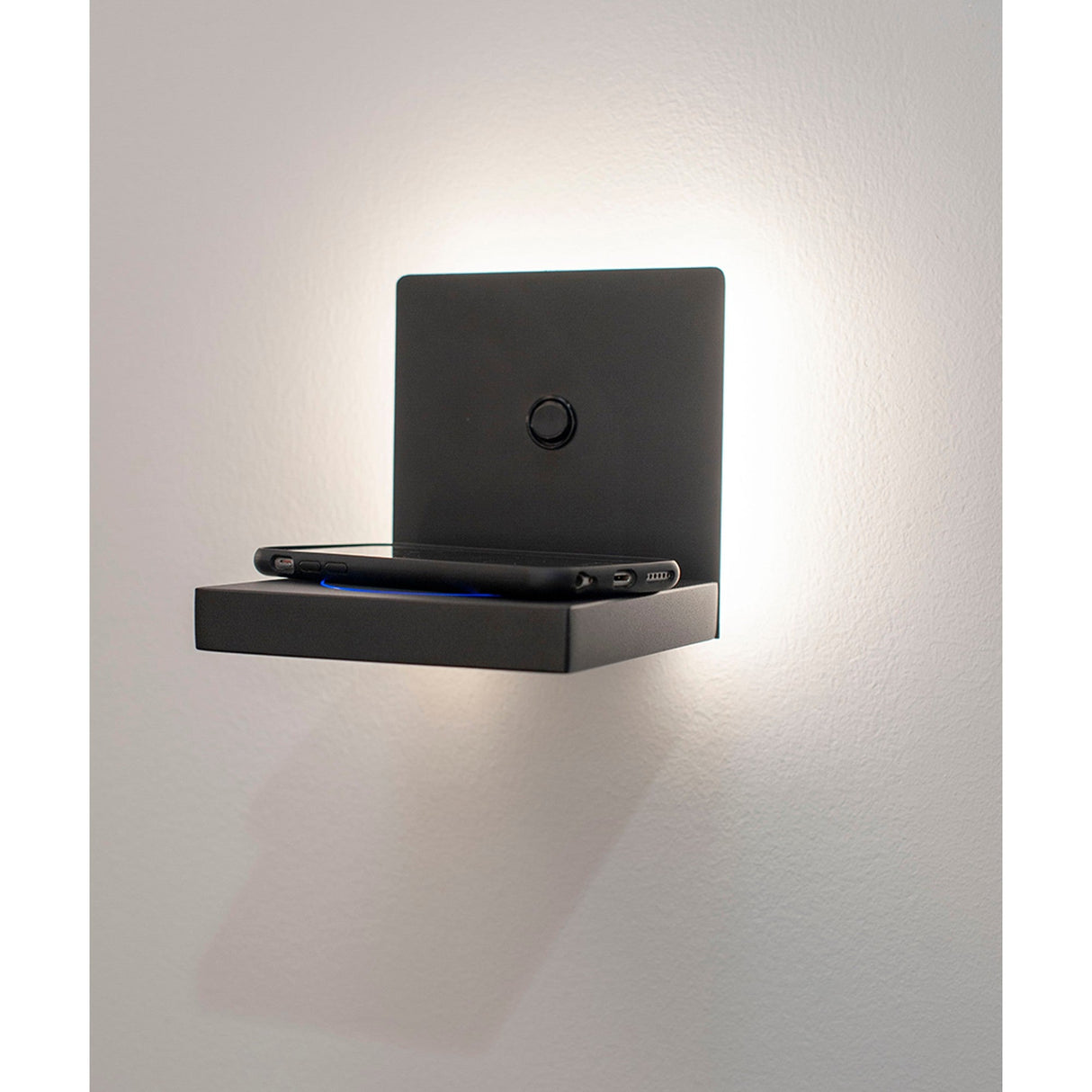 Zanzibar Backlight LED Wall Light With Switch & Phone Induction Charger 3W 3000K - Sand Black