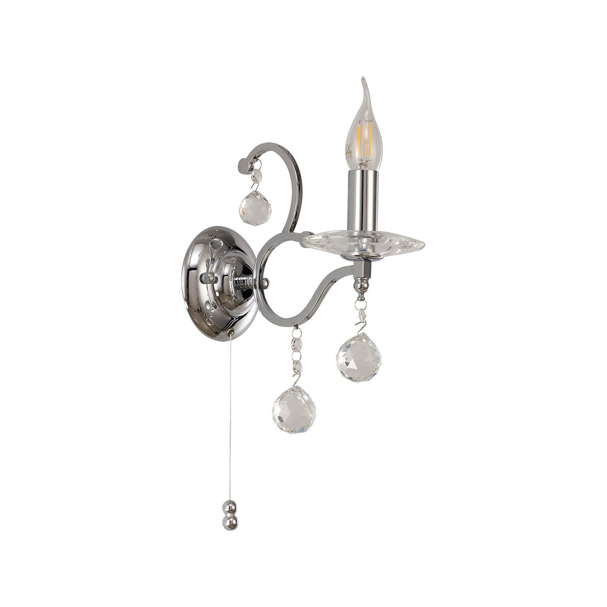Zinta 1 Light Crystal Wall Light With Switch - Chrome