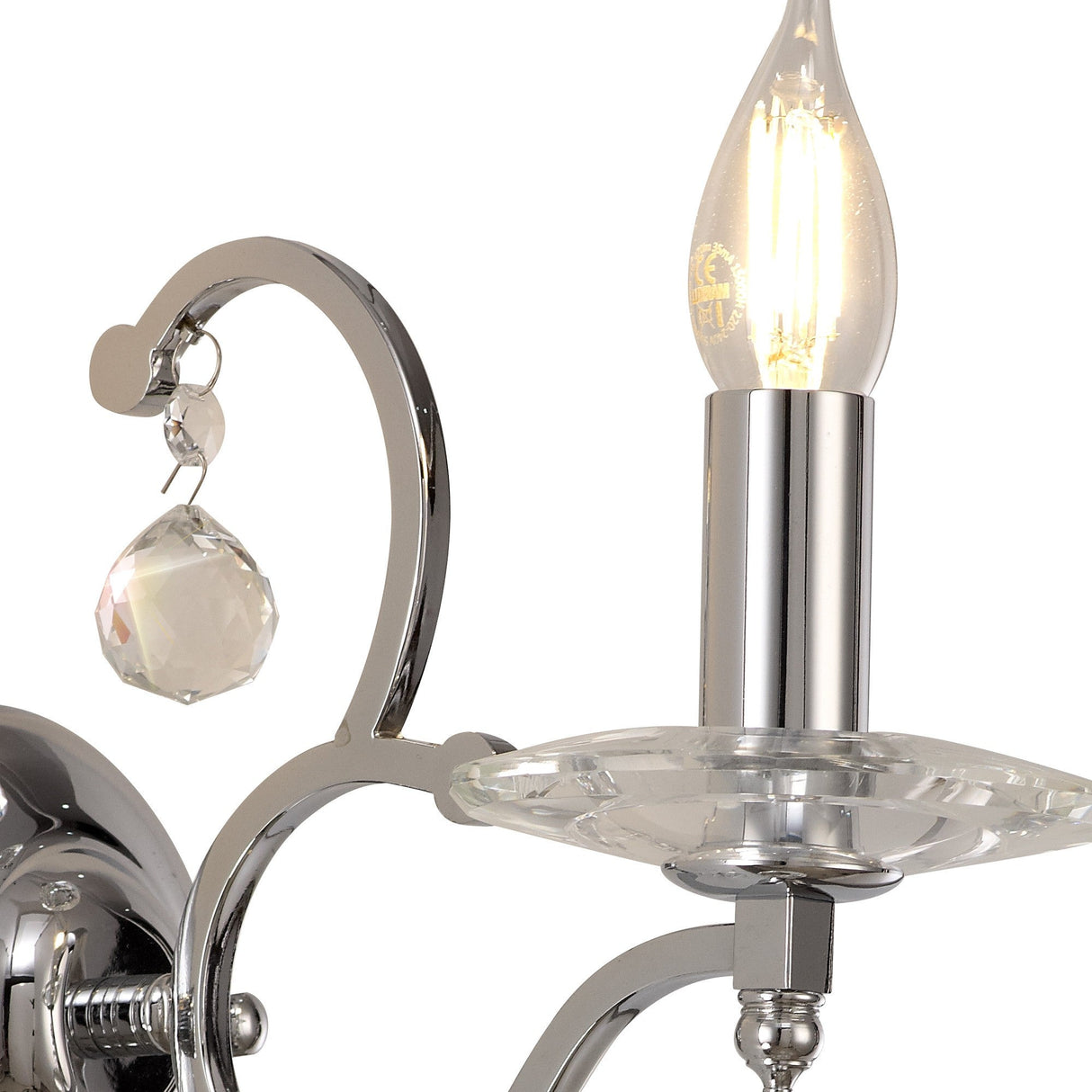 Zinta 1 Light Crystal Wall Light With Switch - Chrome