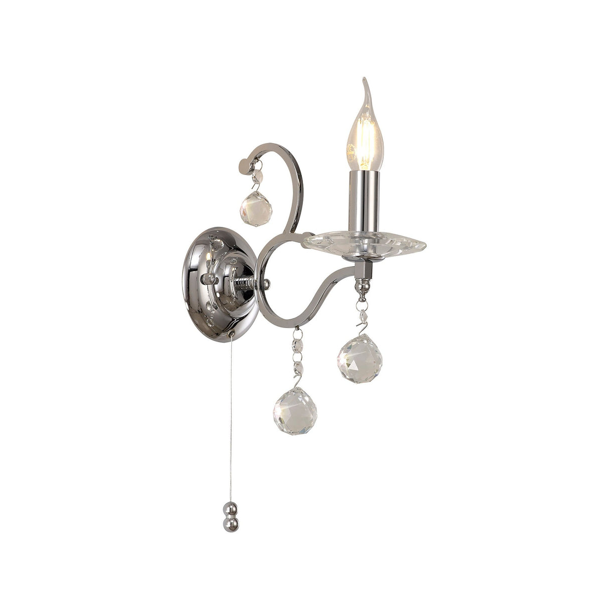 Zinta 1 Light Crystal Wall Light With Switch - Chrome