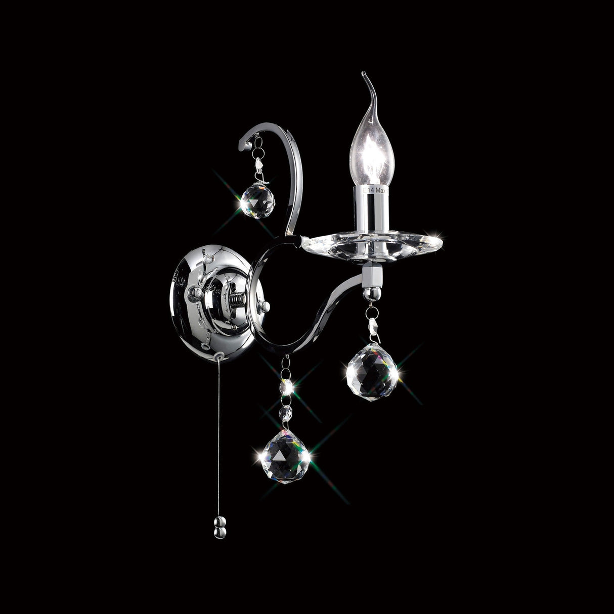 Zinta 1 Light Crystal Wall Light With Switch - Chrome