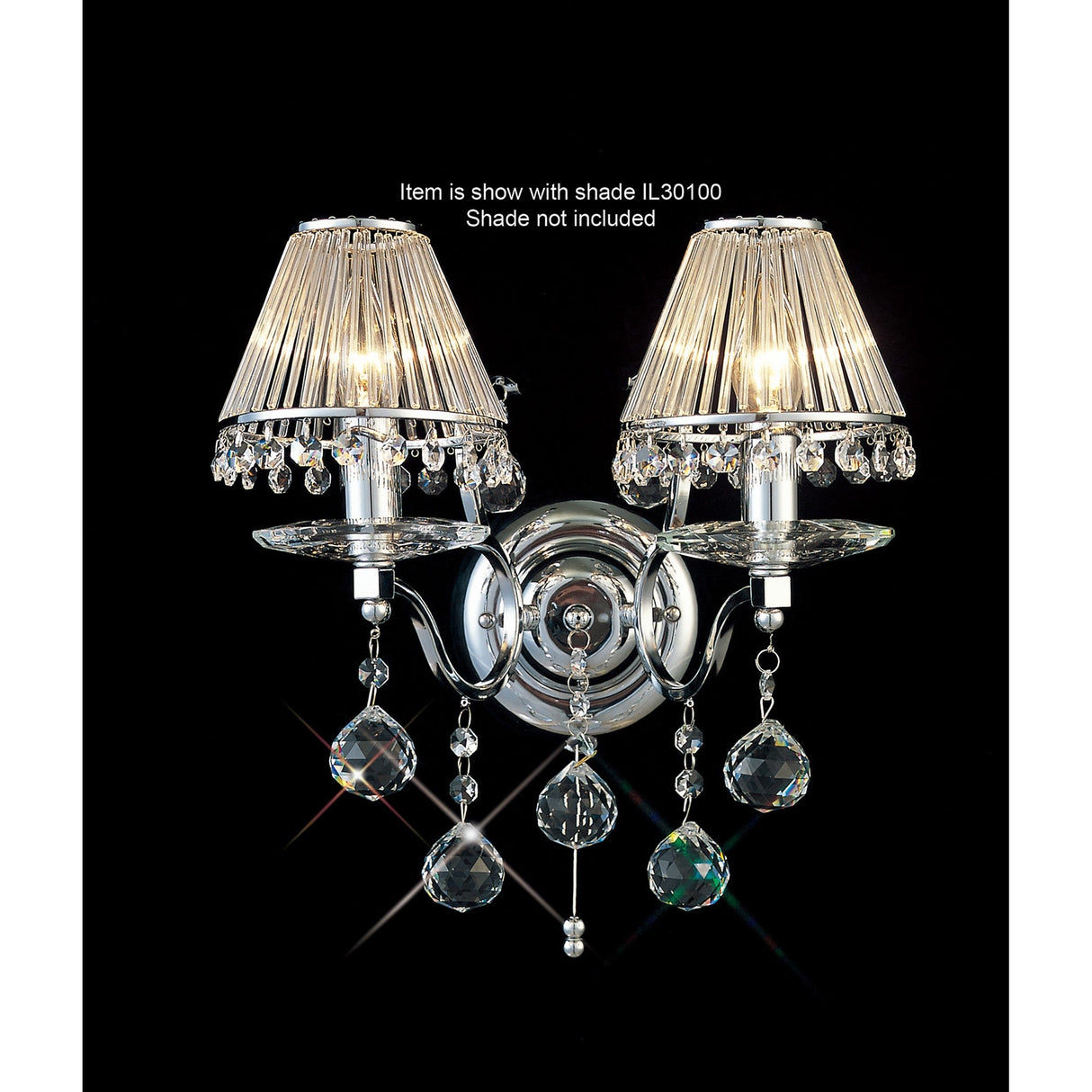 Zinta 2 Light Crystal Wall Light With Switch - Chrome