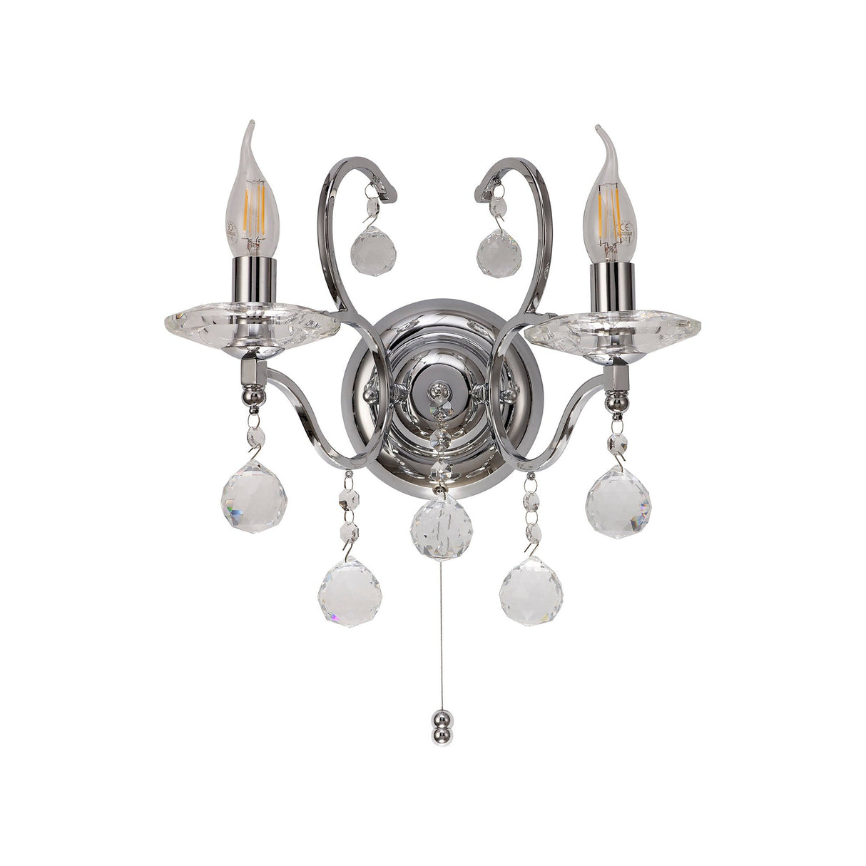 Zinta 2 Light Crystal Wall Light With Switch - Chrome