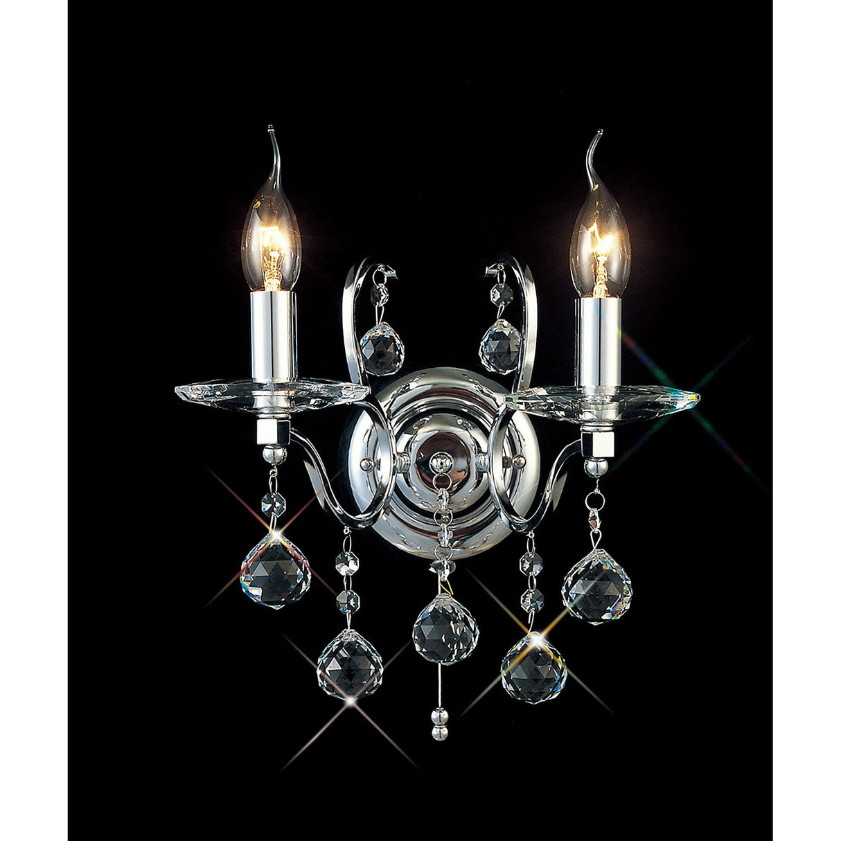 Zinta 2 Light Crystal Wall Light With Switch - Chrome