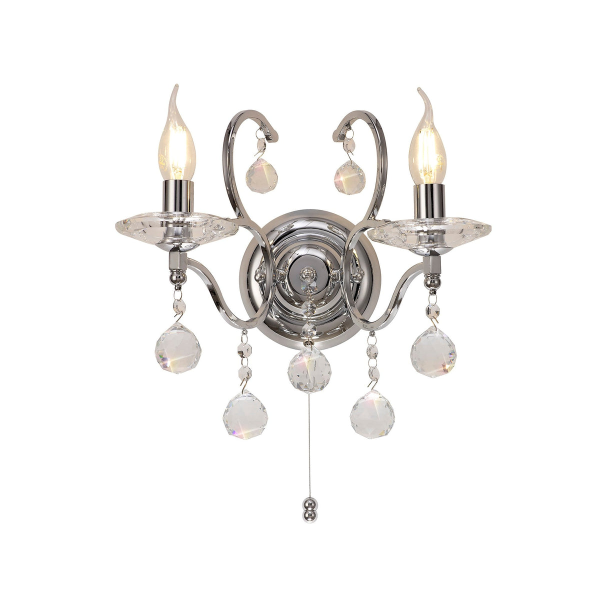 Zinta 2 Light Crystal Wall Light With Switch - Chrome