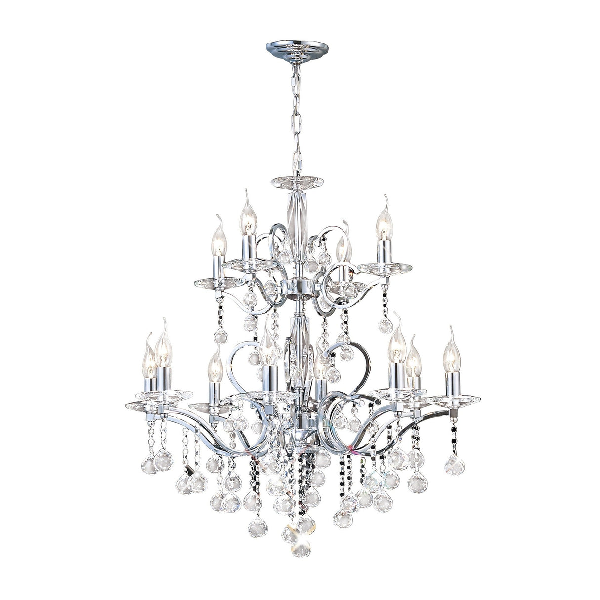 Zinta 75cm 2 Tier 12 Light Crystal Chandelier - Polished Chrome
