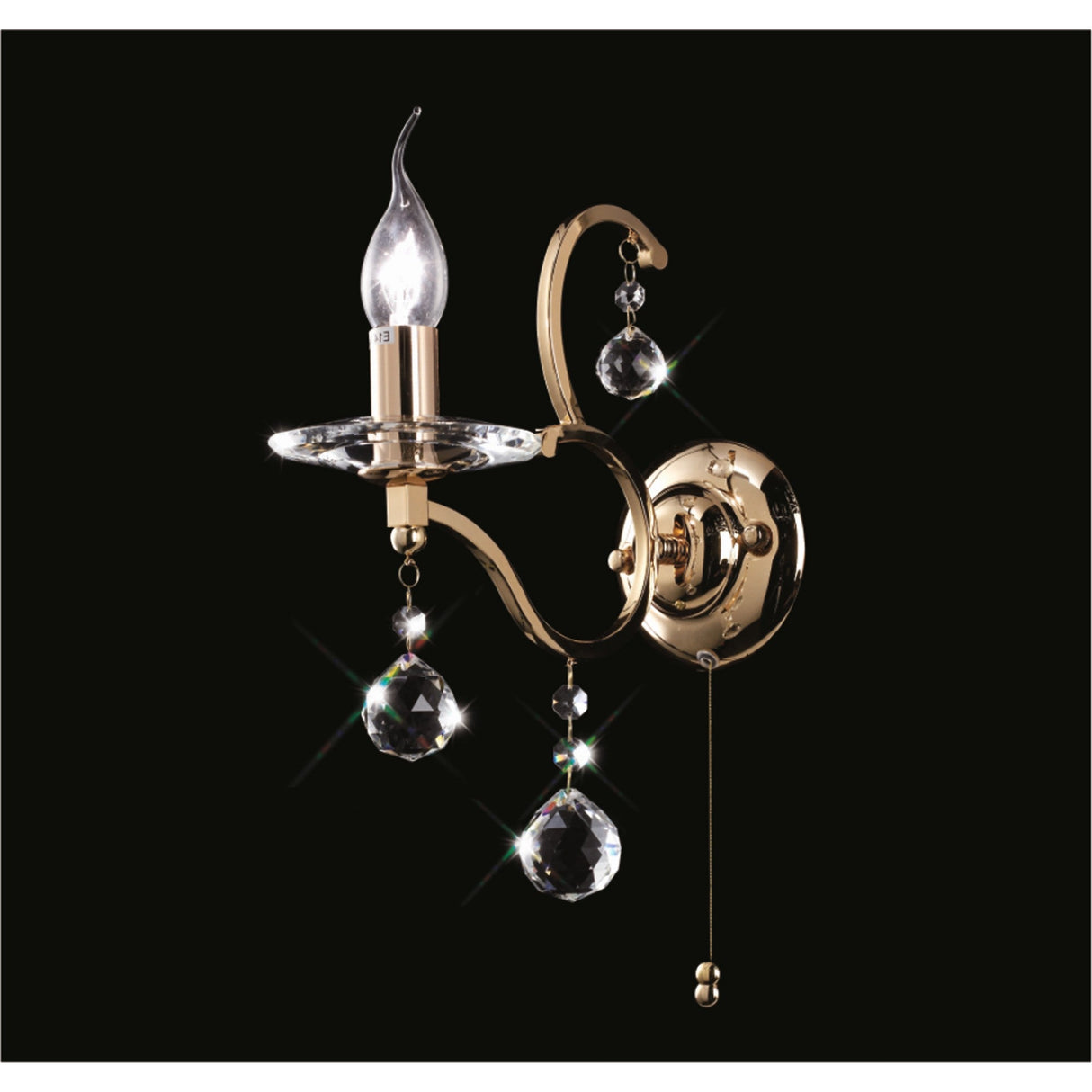 Zinta 1 Light Crystal Wall Light With Switch - Gold