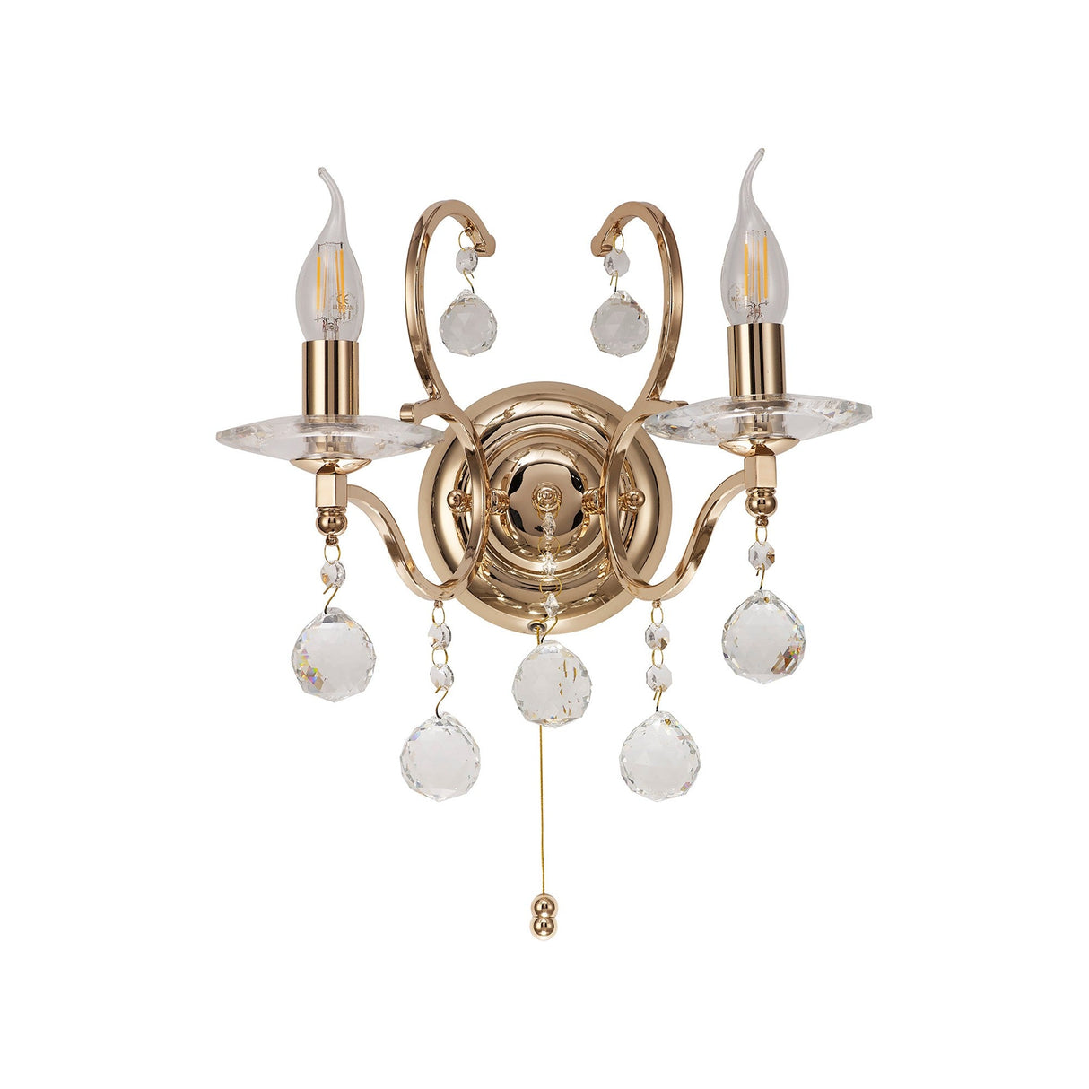 Zinta 2 Light Crystal Wall Light With Switch - Gold