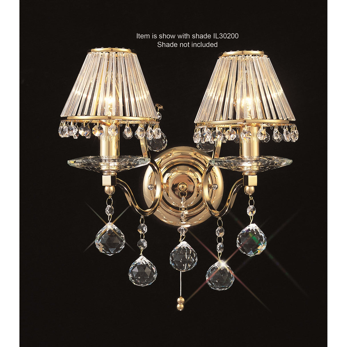 Zinta 2 Light Crystal Wall Light With Switch - Gold