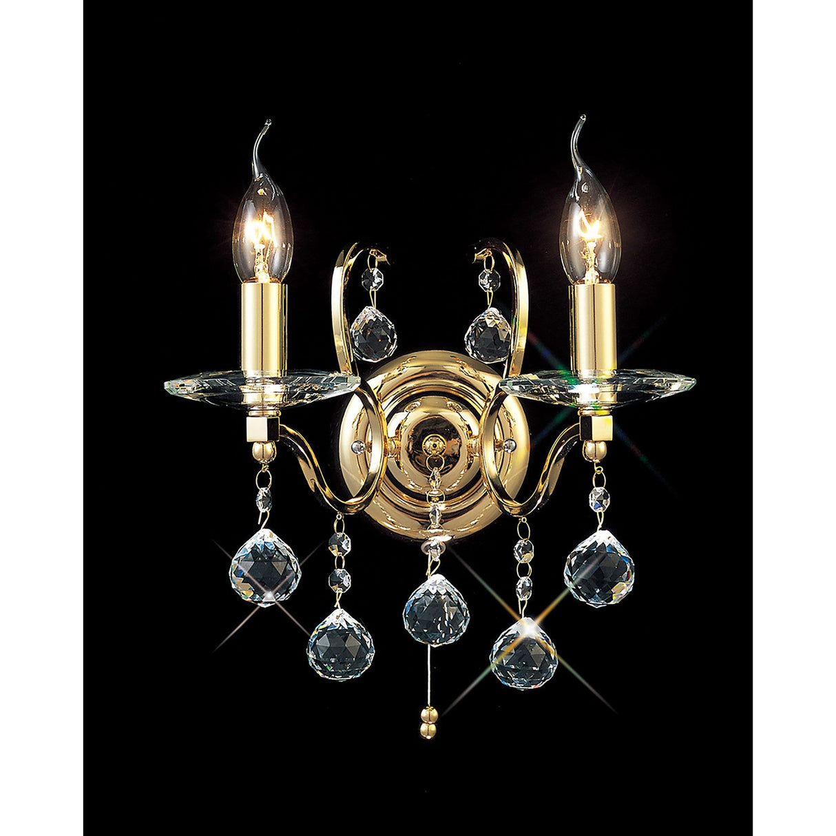 Zinta 2 Light Crystal Wall Light With Switch - Gold