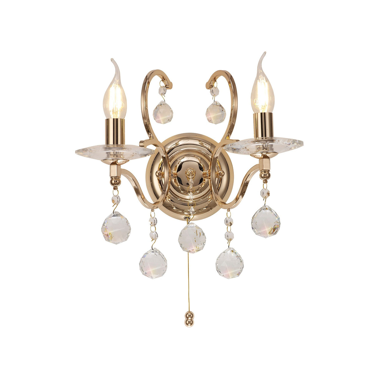 Zinta 2 Light Crystal Wall Light With Switch - Gold