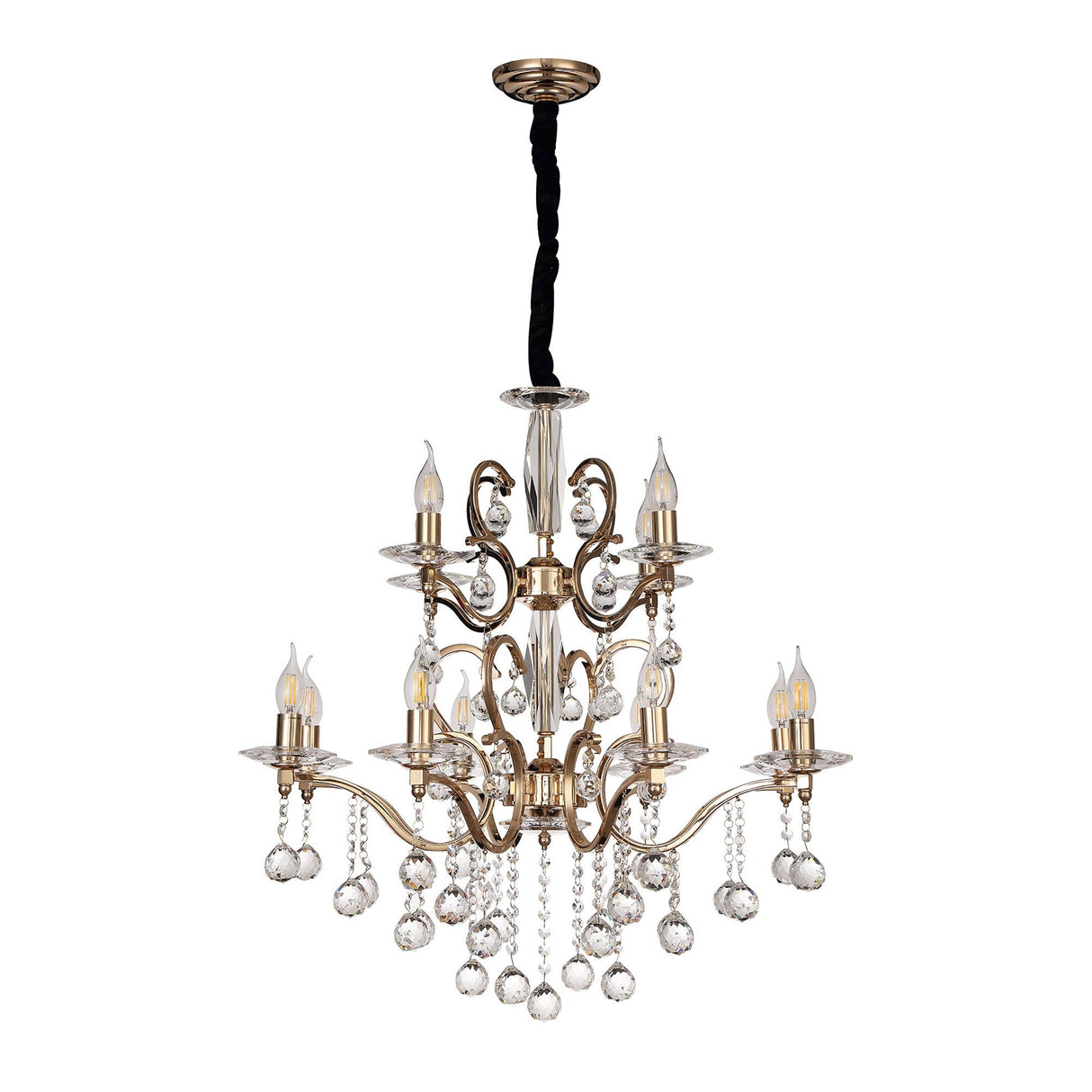 Zinta 75cm 2 Tier 12 Light Crystal Chandelier - French Gold