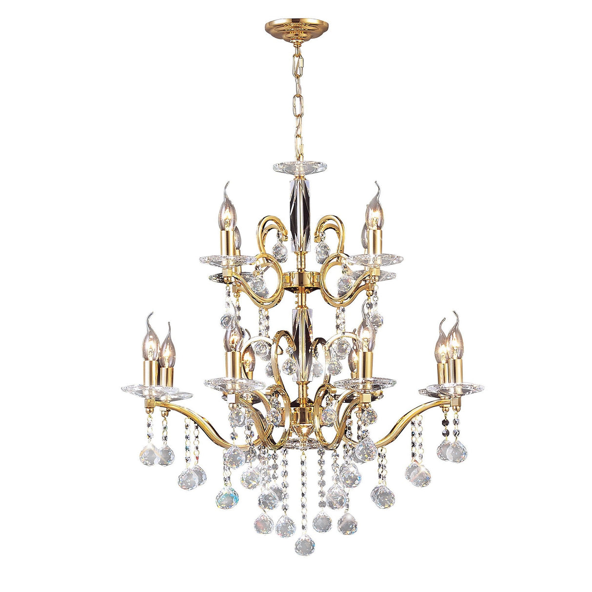 Zinta 75cm 2 Tier 12 Light Crystal Chandelier - French Gold