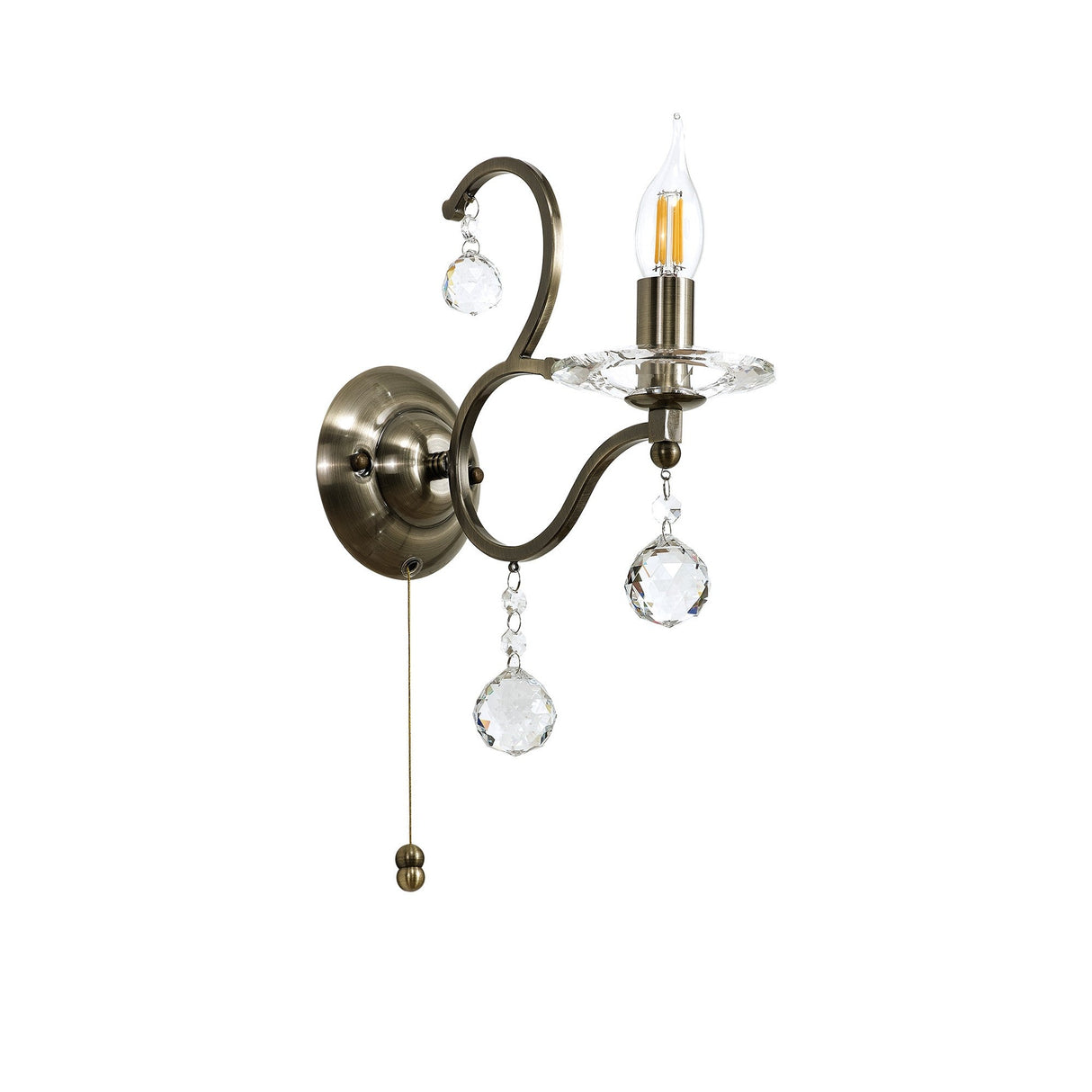 Zinta 1 Light Crystal Wall Light With Switch - Brass