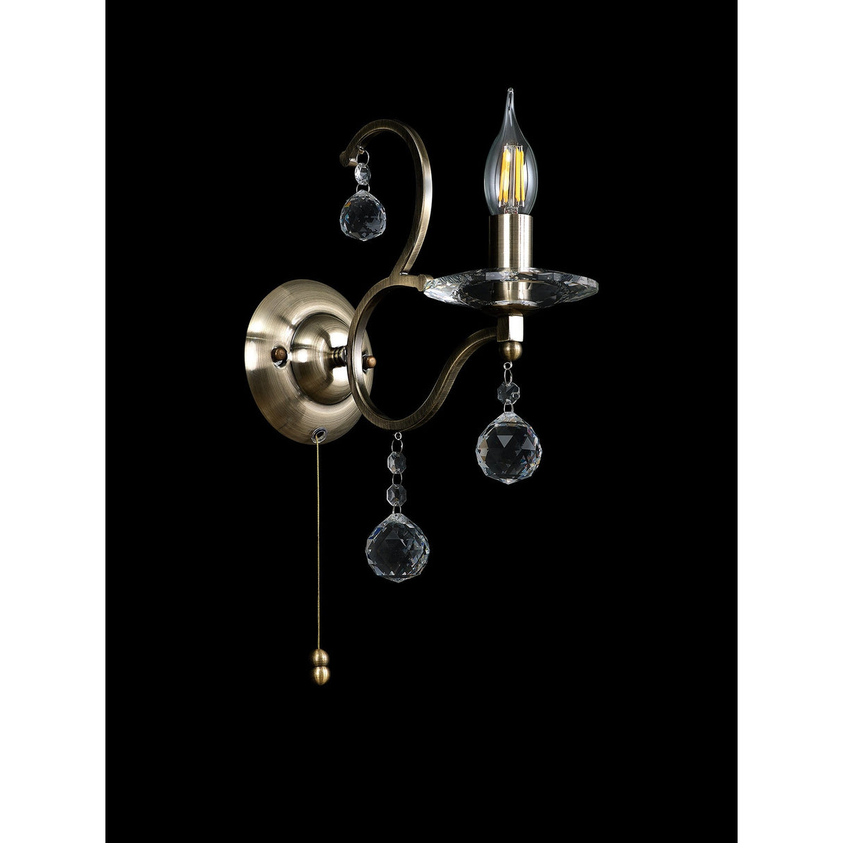 Zinta 1 Light Crystal Wall Light With Switch - Brass