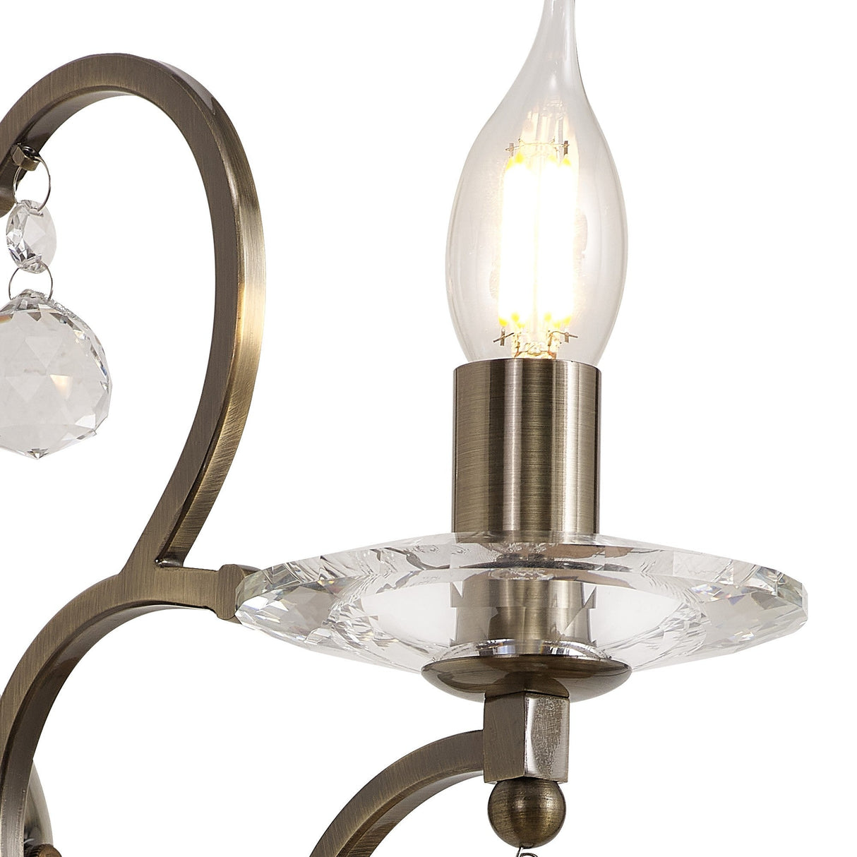 Zinta 1 Light Crystal Wall Light With Switch - Brass