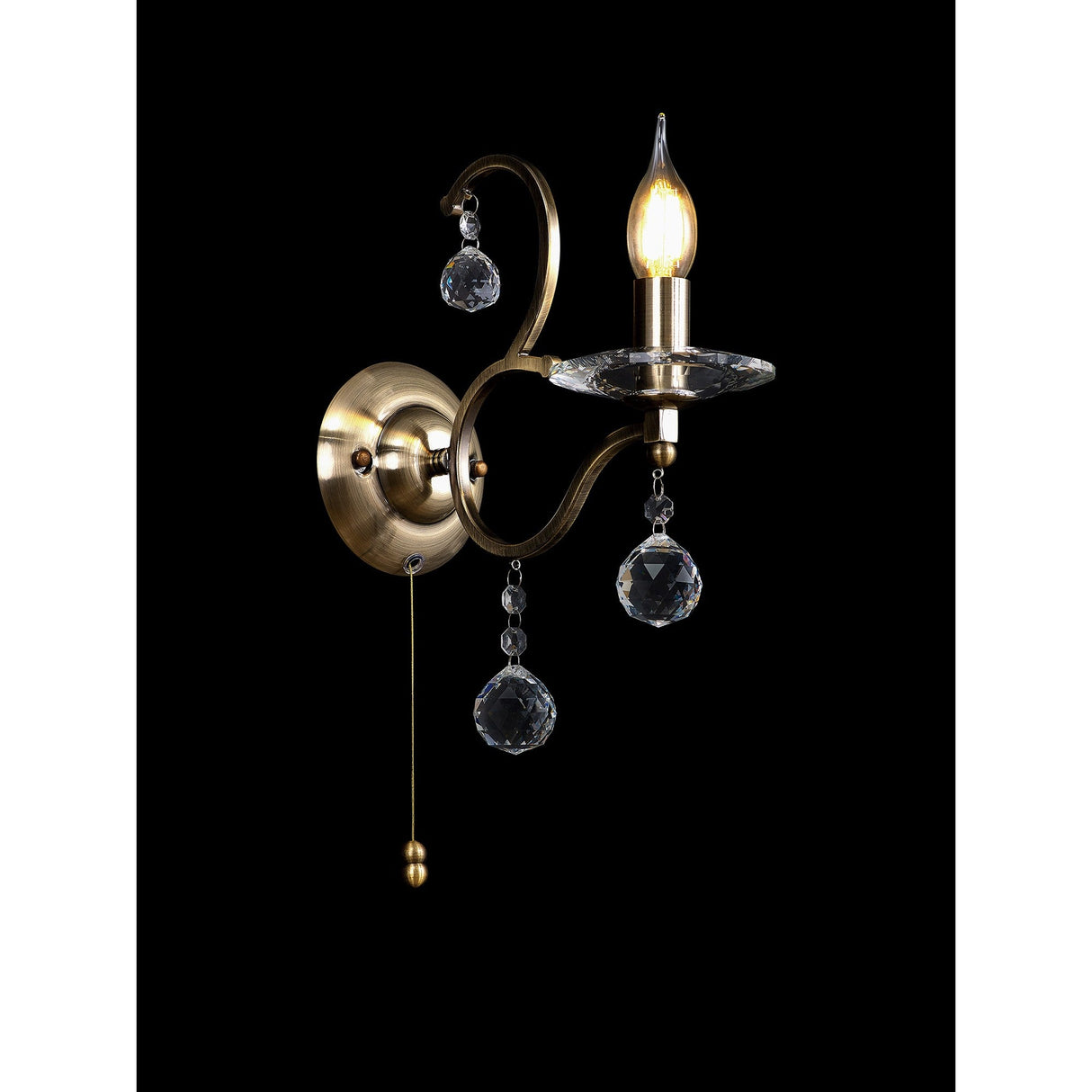 Zinta 1 Light Crystal Wall Light With Switch - Brass