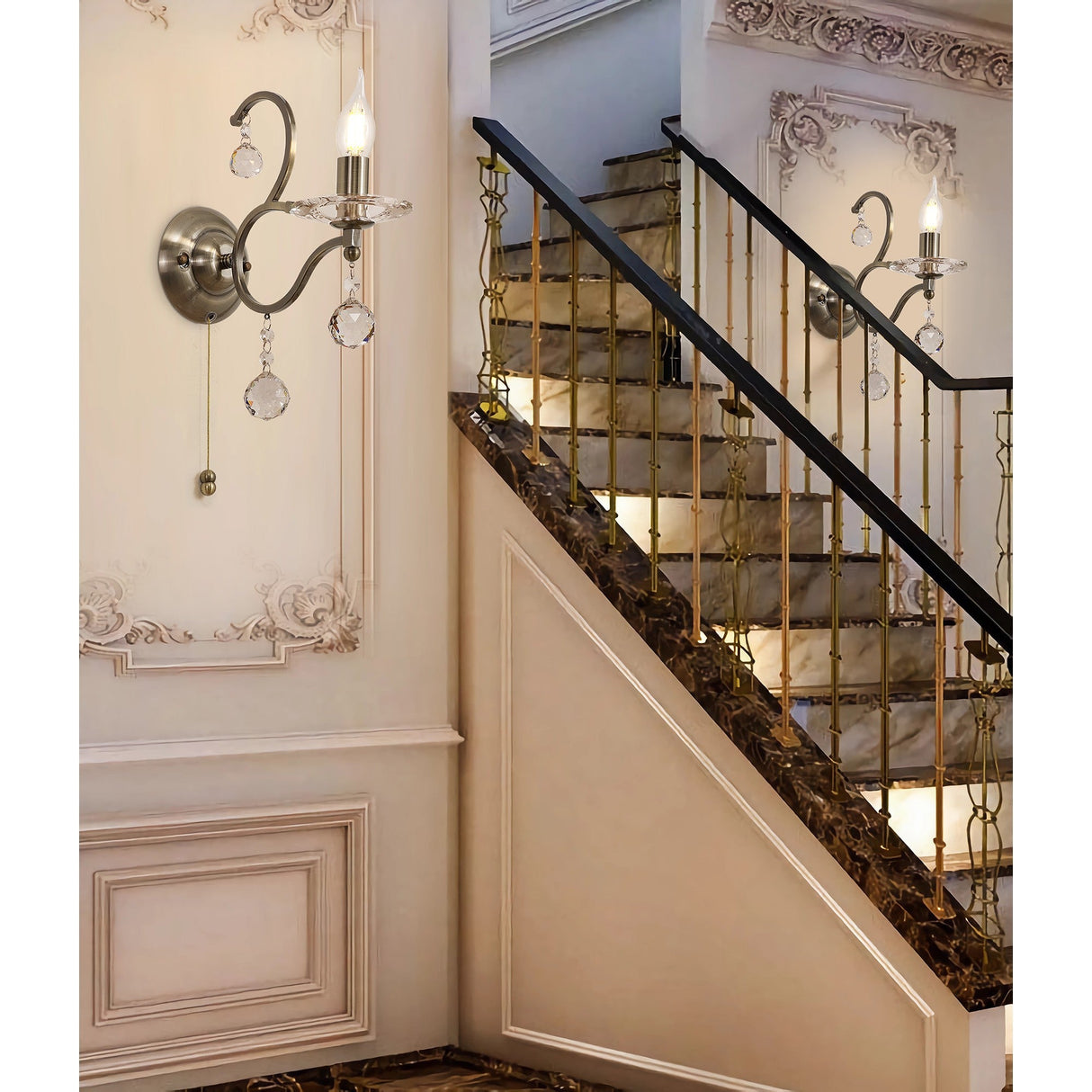 Zinta 1 Light Crystal Wall Light With Switch - Brass