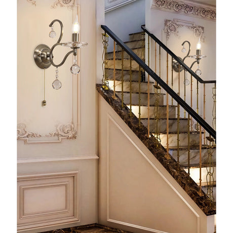 Zinta 1 Light Crystal Wall Light With Switch -  Brass