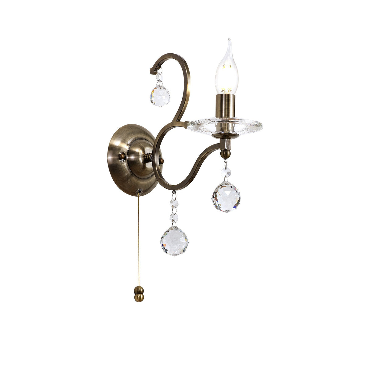 Zinta 1 Light Crystal Wall Light With Switch - Brass