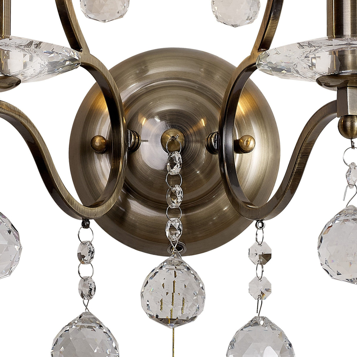 Zinta 2 Light Crystal Wall Light With Switch - Brass