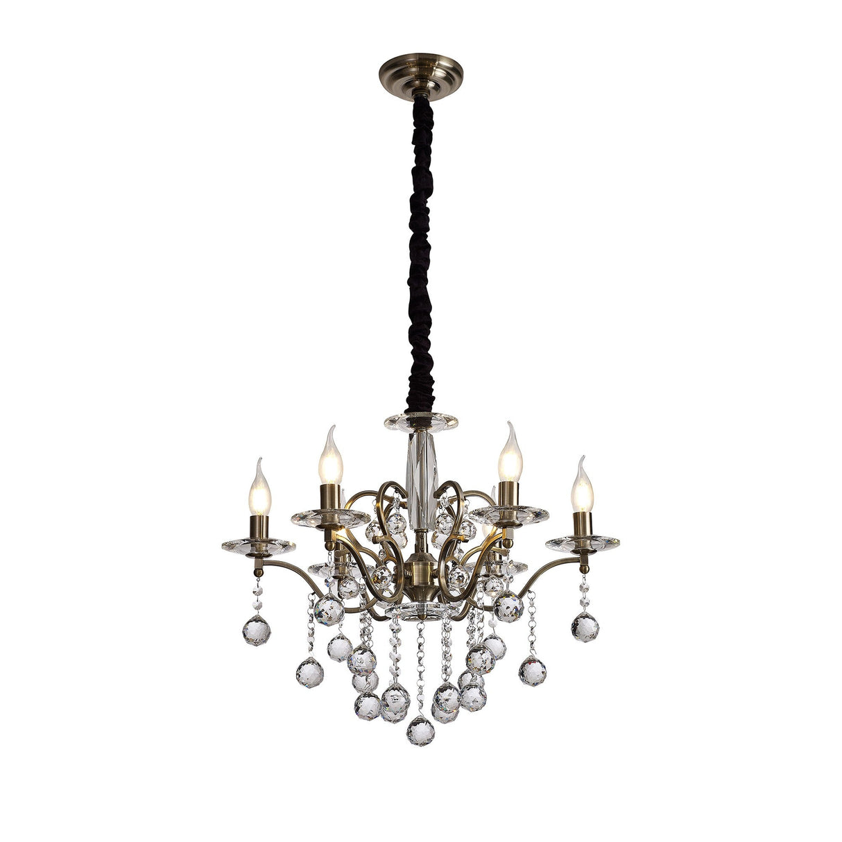 Zinta 60cm 6 Light Crystal Chandelier - Antique Brass