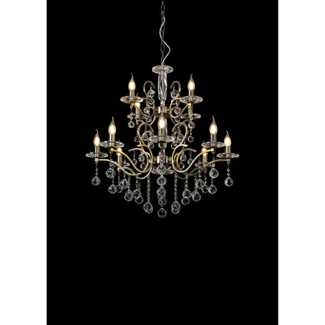Zinta 75cm 2 Tier 12 Light Crystal Chandelier - Antique Brass