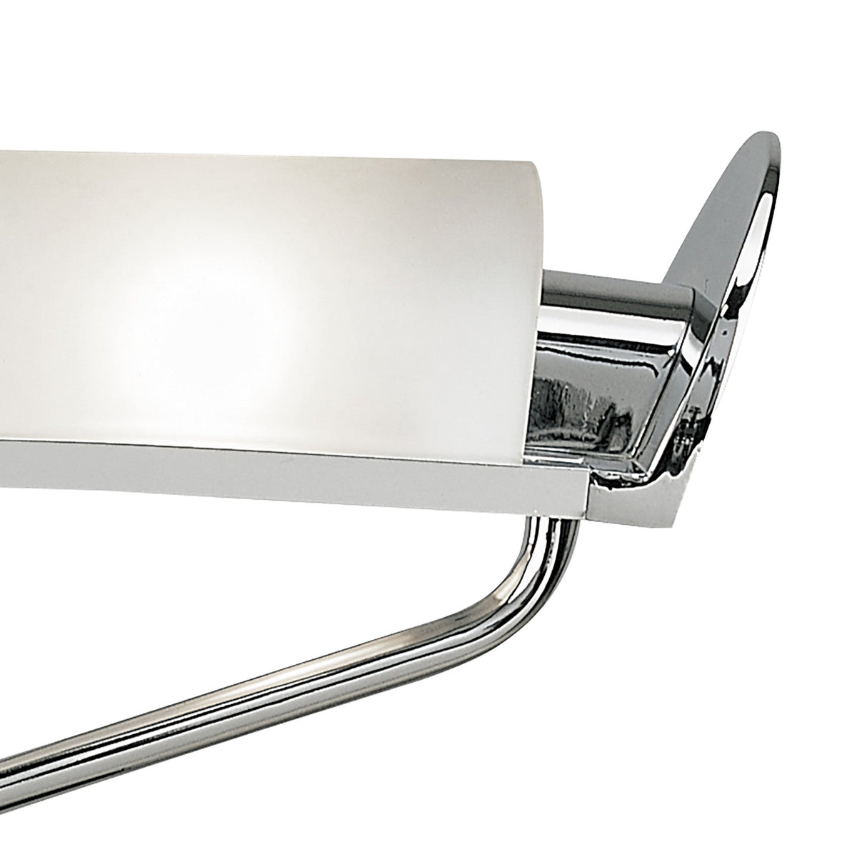 Close-up of the Zira 2 Light Wood Table Lamp, featuring a chrome base and frosted white shade with sleek, curved lines and minimalist design—a perfect complement to any space with a contemporary lamp aesthetic.