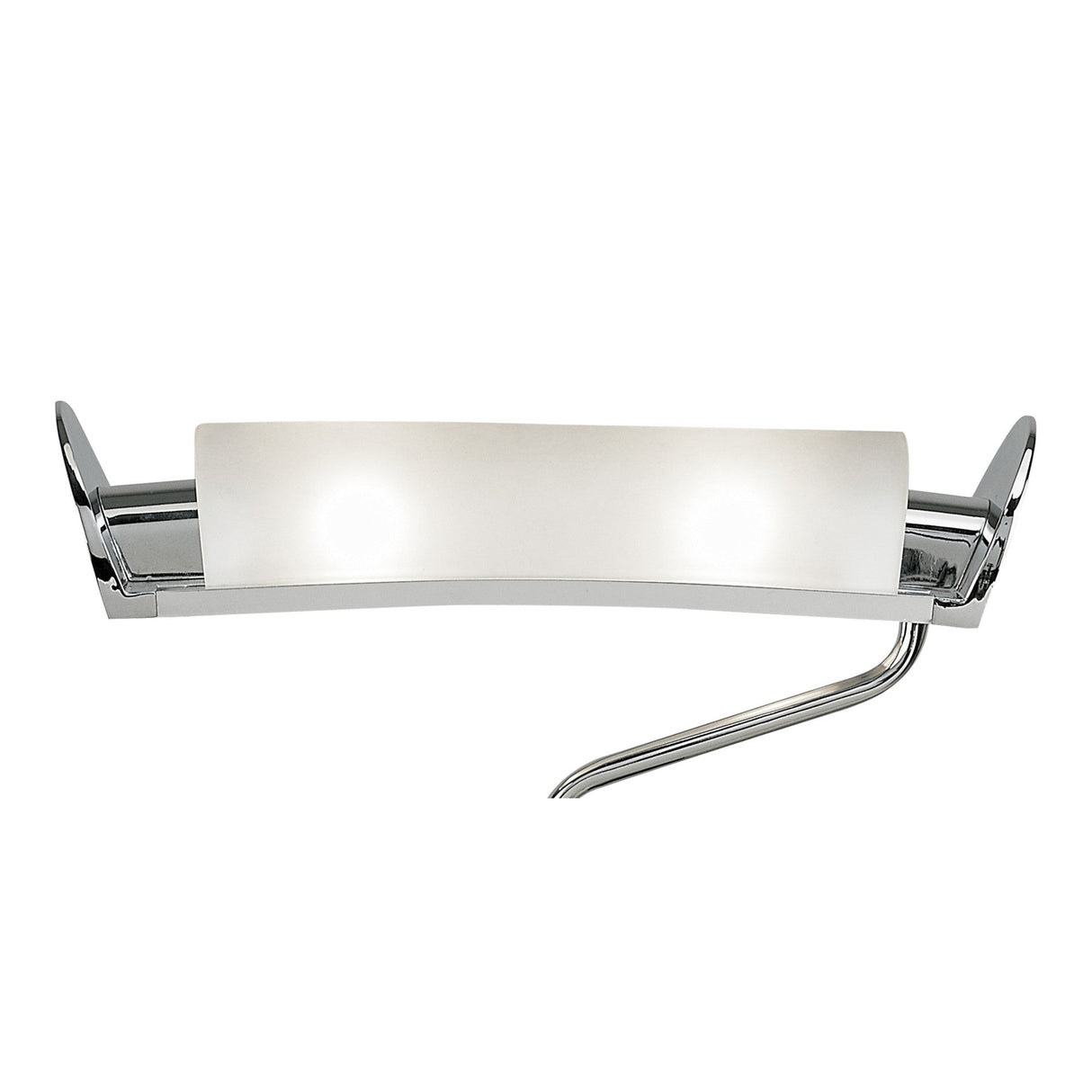 The Zira 2 Light Wood Table Lamp features a sleek chrome finish with frosted white shades, combining modern design and contemporary style for a sophisticated look.