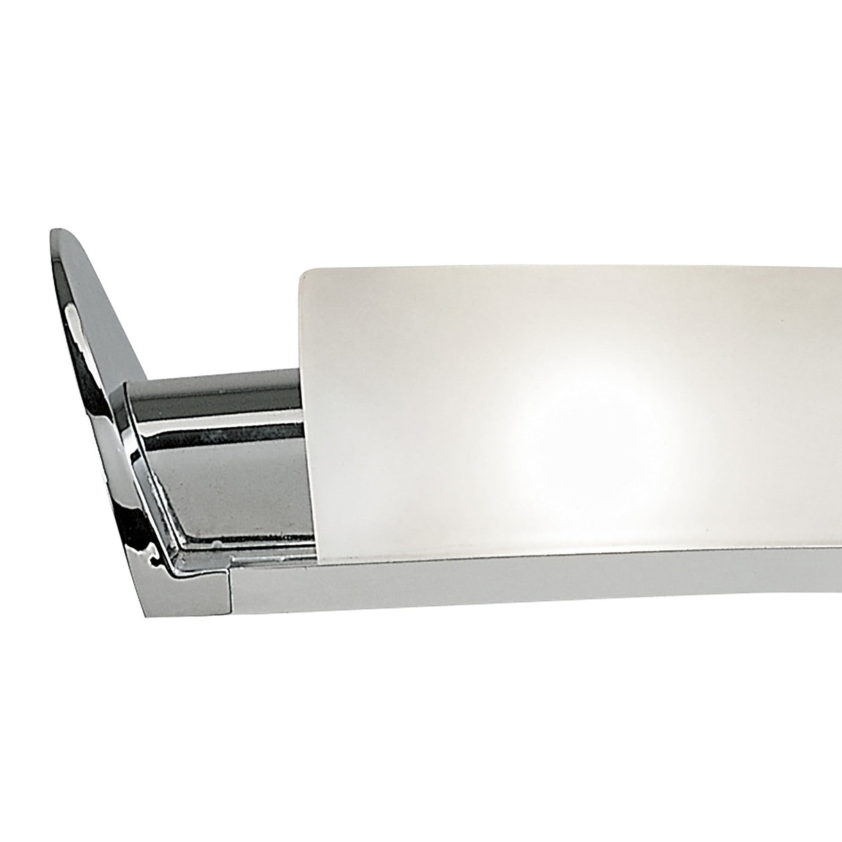 The Zira 2 Light Wood Table Lamp features a chrome base and a frosted white shade, offering a modern design and emitting a soft white glow.