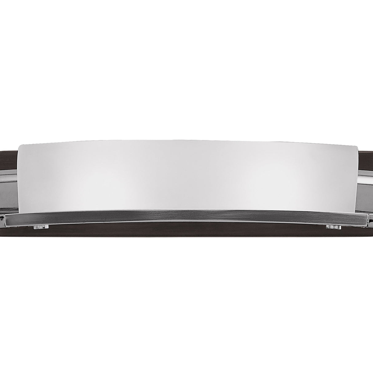 Mantra Zira horizontal wall light with frosted glass panel, polished chrome brackets and wenge wood accents, shown close-up on a white background.