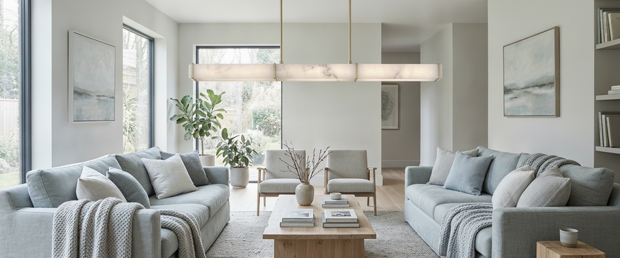 A Living Room With a Chandelier: How to Get the Scale Right - living room with chandelier