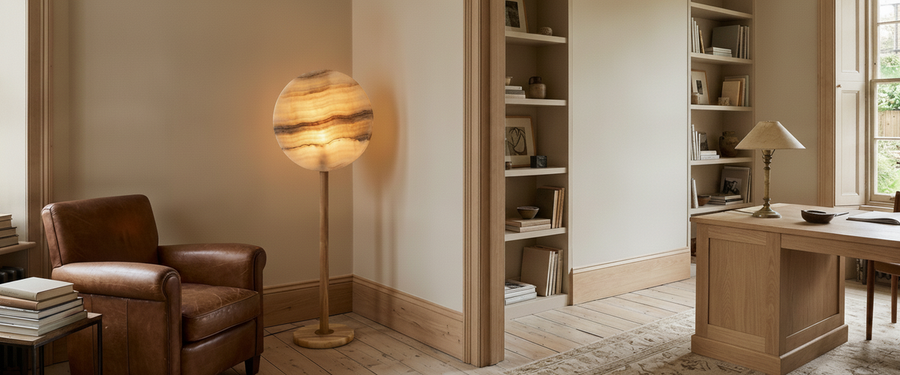Onyx and Elmwood Floor Lamps: How to Make Stone and Timber Read as One - onyx elmwood floor