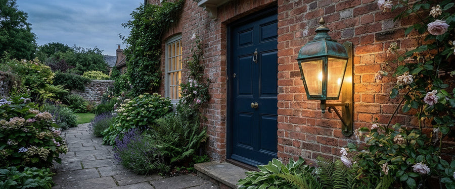 Antique Brass Outdoor Lighting: How the Finish Ages on a British Facade - antique brass outdoor