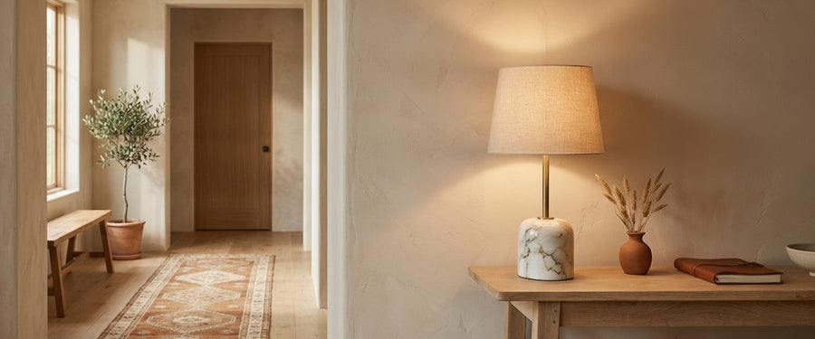How to Place a Brass Marble Table Lamp so It Looks Deliberate - brass marble table lamp