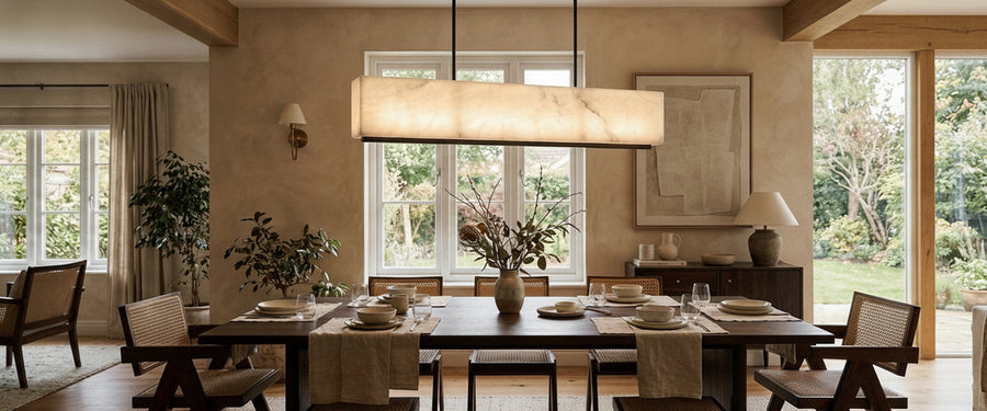 The Industrial Dining Room, Done Warm: A Lighting Buyer's Guide - industrial dining room