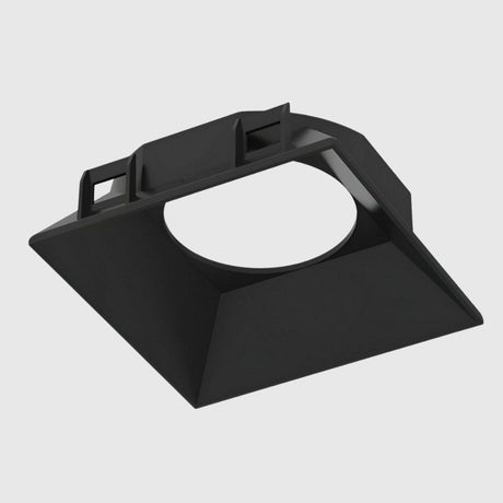 Angled black recessed light housing with adjustable mount.