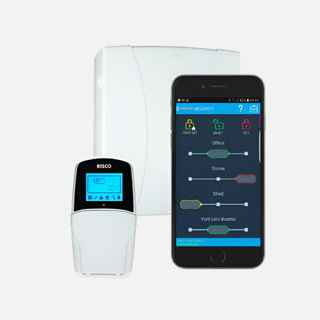 Smart home security set with motion sensor, door sensor, and smartphone app.