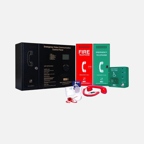 Box packaging for the MAGDuo fire alarm system. Features include two-wire panel, up to 8 zones, and various detection modes. The box displays a red and white color scheme and includes setup images.