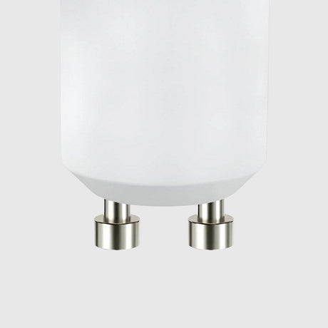 A white LED GU10 spotlight bulb on a plain white background. The bulb features a smooth, rounded design with a flat top and two metal prongs at the base.