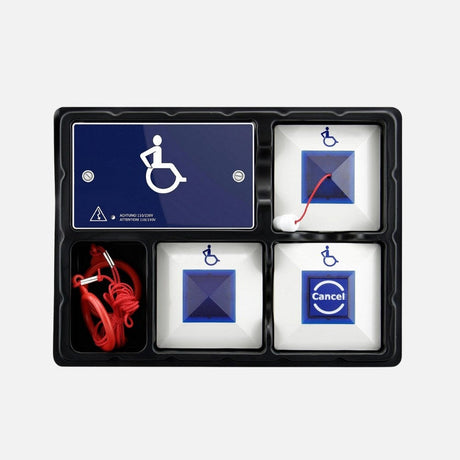 Touchscreen access control panel with multiple security icons.