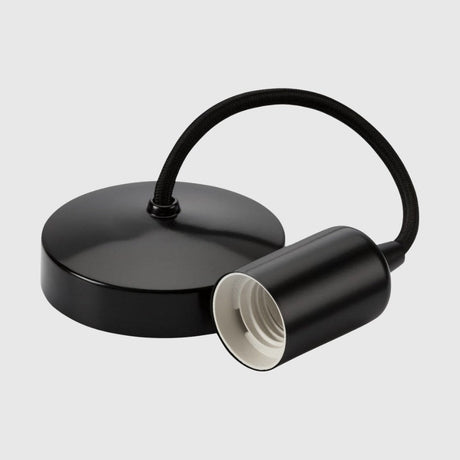 Adjustable black wall spotlight with flexible arm and round base.