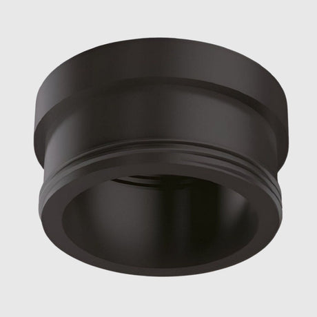 Circular black trim ring for recessed lighting fixtures.