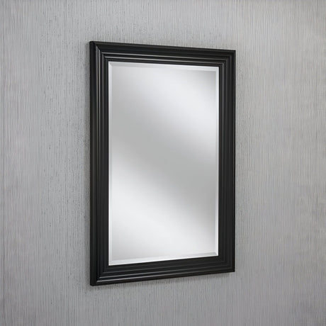 Black framed rectangular wall mirror with a stepped profile