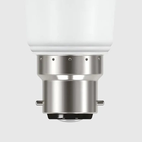 A white LED light bulb with a metallic base is shown against a plain white background. The bulb has a standard A-shaped design and a smooth surface.