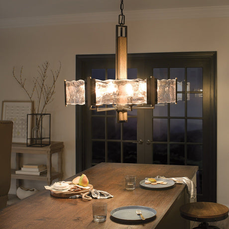 Aberdeen 6 Light Chandelier - Distressed Grey Wood Effect & Old Bronze