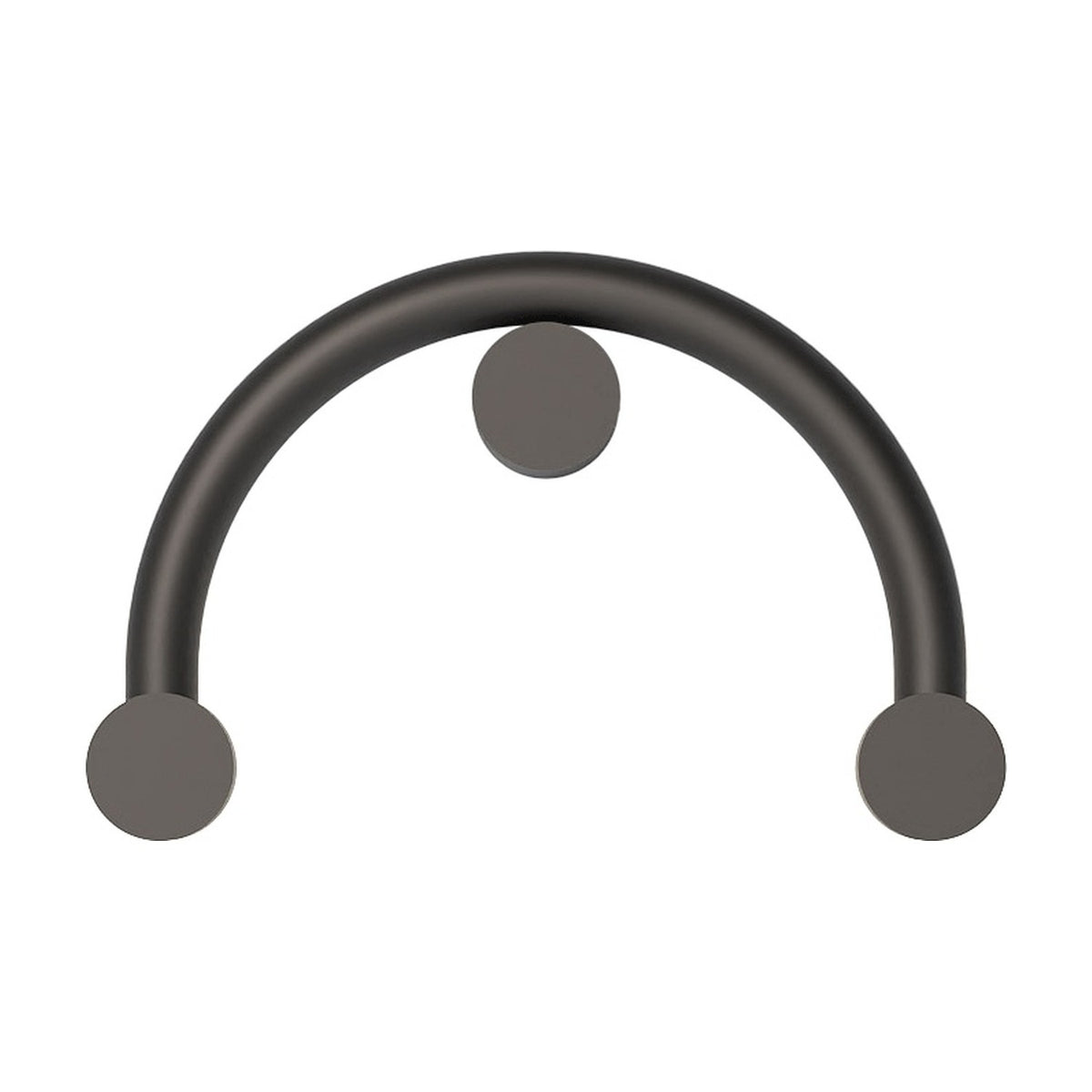 Rigoberta curved wall light in matt black iron, arched half-circle tube with three round opal glass discs, shown against a plain white background.