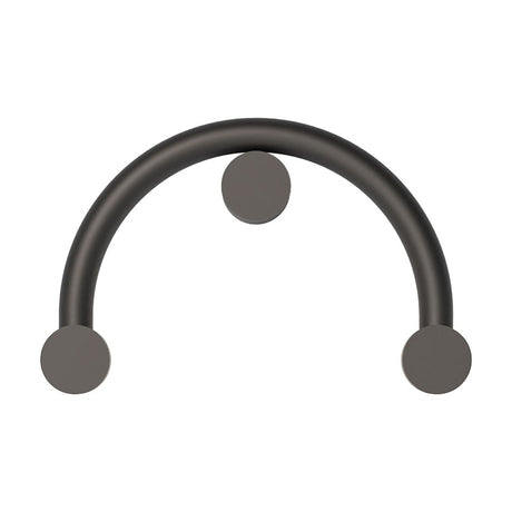Rigoberta curved wall light in matt black iron, arched half-circle tube with three round opal glass discs, shown against a plain white background.