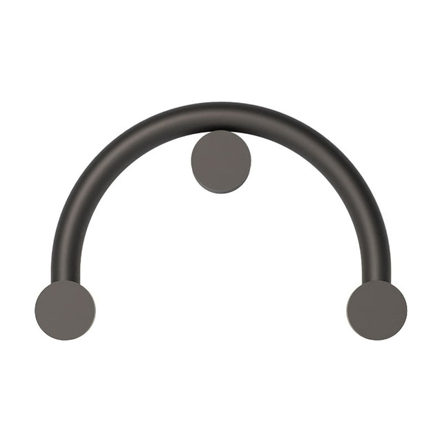 Rigoberta curved wall light in matt black iron, arched half-circle tube with three round opal glass discs, shown against a plain white background.
